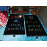 Two slate mounted glass pub advertising signs