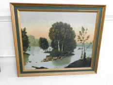 A framed 19thC. American provincial school oil on