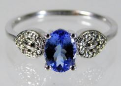 A 9ct white gold tanzanite & diamond ring size Q 2