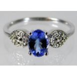 A 9ct white gold tanzanite & diamond ring size Q 2