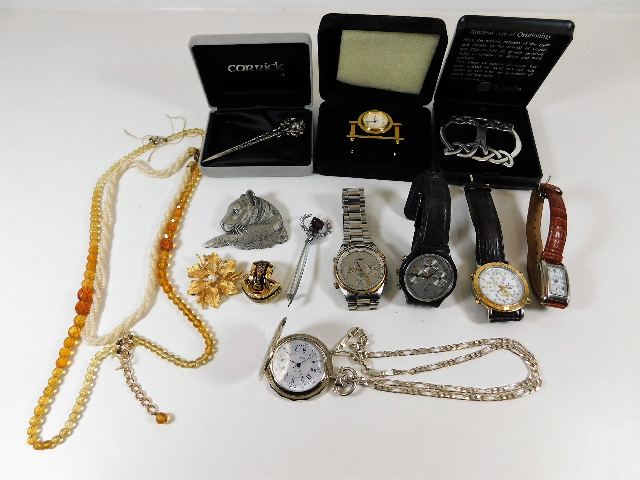 A quantity of costume jewellery items & watches