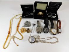 A quantity of costume jewellery items & watches