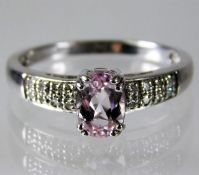 A 9ct white gold kunzite & diamond ring size N/O 2