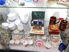 A small tea set twinned with QEII pottery box & ot