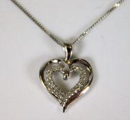 9ct white gold chain & heart shaped pendant set wi