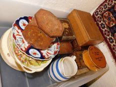 A 19thC. inlaid tea caddy twinned with other boxes