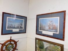 Two framed battleships at sea prints hand signed b