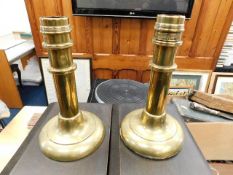 Two heavy trench art style candle holders