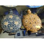 Two continental enamelled Amphora style flasks, ch