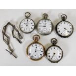 Five pocket watches including four silver & Samuel