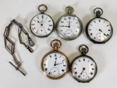 Five pocket watches including four silver & Samuel