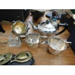 A silver plated tea set & other items