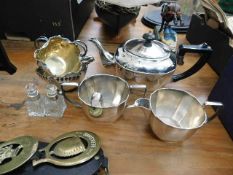 A silver plated tea set & other items
