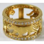A 18ct gold ring depicting panthers set with appro