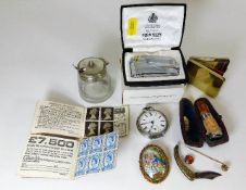 A silver collared cigar cheroot with case, a pocke