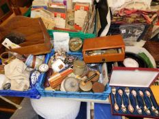 Two trays of various sundry items including scales