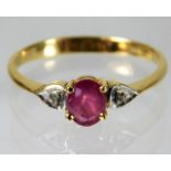 An 18ct gold ruby & diamond ring size N 1.9g