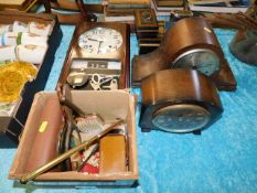 Two mantle clocks, one wall clock & other sundry i