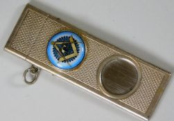 A silver cigar cutter set with masonic porcelain e