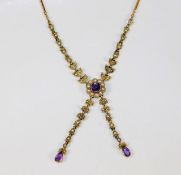 A 9ct gold Edwardian amethyst & pearl necklace 17in 10.3g