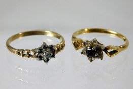 An 18ct gold ring set with diamond & sapphire twin