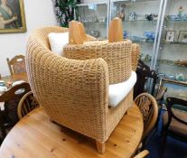 A wickerwork chair & footstool