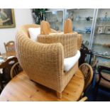 A wickerwork chair & footstool