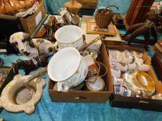 Two boxed of ceramics & a mortar bowl