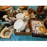 Two boxed of ceramics & a mortar bowl