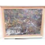 A large Roy Stringfellow painting of Golitha Falls