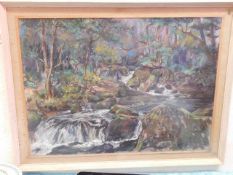 A large Roy Stringfellow painting of Golitha Falls