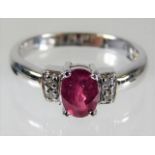 A 9ct white gold ruby & diamond ring size N 3.1g