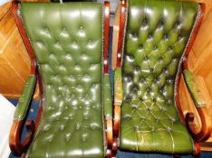 A pair of green leather Chesterfield rockers