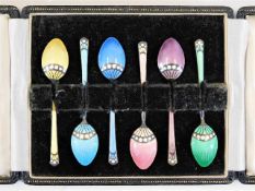 A cased set of six Harrods of London enamelled sil