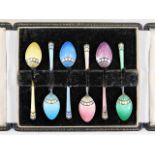 A cased set of six Harrods of London enamelled sil