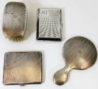 Two silver cigarette cases & two silver backed dre