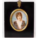 In the style of George Engleheart, an 18thC. portrait miniature watercolour of Mrs. Newnham, grandmo