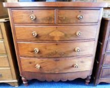 A 19thC. mahogany veneer bow fronted chest of draw