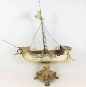 A silver plated Spanish ship with inscription on c