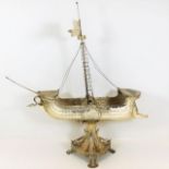 A silver plated Spanish ship with inscription on c