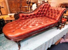 A Victorian mahogany leather Chesterfield chaise l