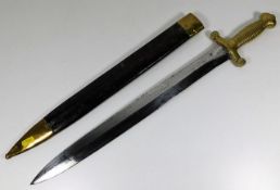 A 19thC. short sword with brass fittings, possibly