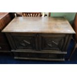 A 19thC. oak mule chest W42in x H35in x D22.75in.