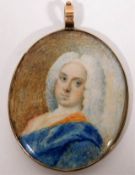 An 18thC. portrait miniature watercolour bearing t