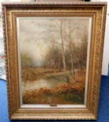 A large oil of woodland titled to rear Solitude by