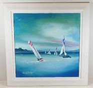 An acrylic on canvas of sailboats off of Falmouth