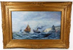 An unsigned oil on panel of Cornish coastal seasca