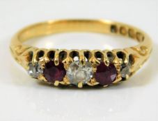 An antique 18ct gold ring set with approx. 0.35ct old diamond & ruby 2.5g size L