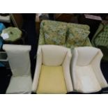 A Victorian two seater sofa, a pair of 1920s armchairs, a footstool,a 19thC. prie dieu chair & one o