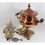 A 19thC. brass & copper samovar twinned with small
